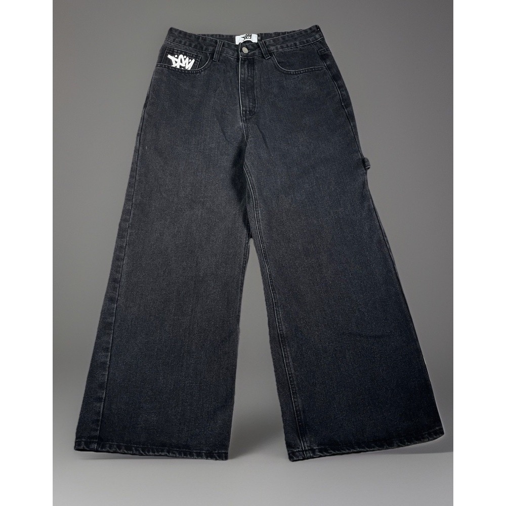 DEM Black Baggy Jeans Wide Leg Y2K Graphic Skater Pants for Women Size M (28x27)